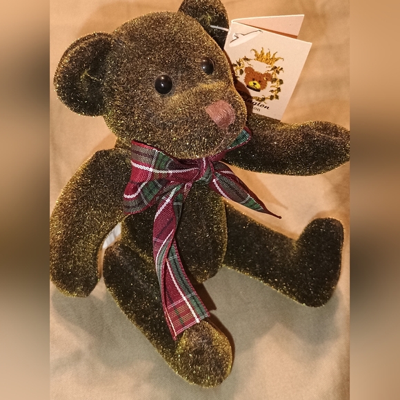 Y2k Vintage Bearington Mini Velvet Teddy Bear with Plaid Bow - Picture 2 of 6
